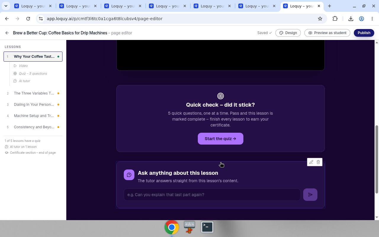 AI tutor block with Ask anything about this lesson