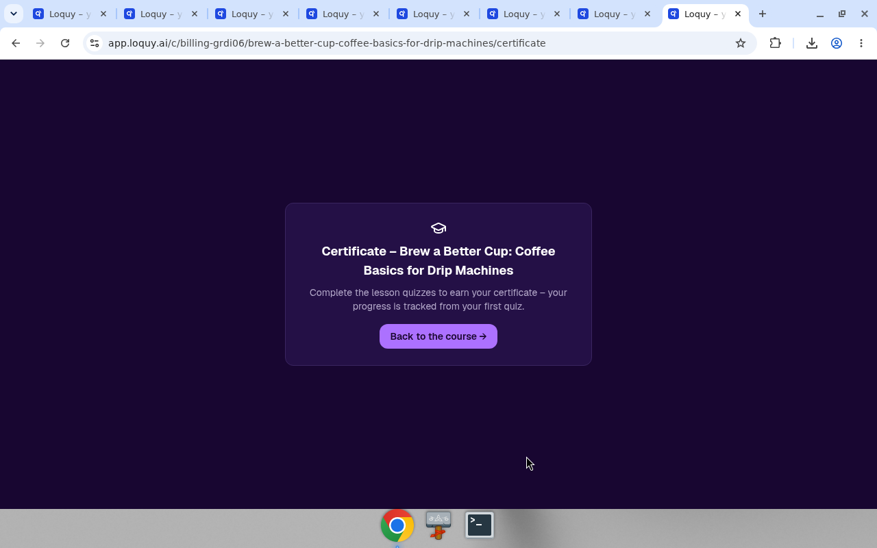 Certificate page before the student has earned it
