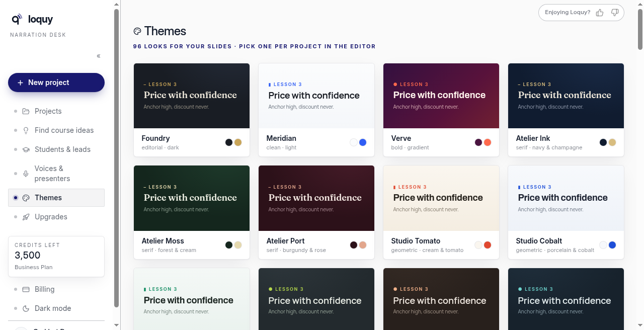 Themes gallery of slide looks
