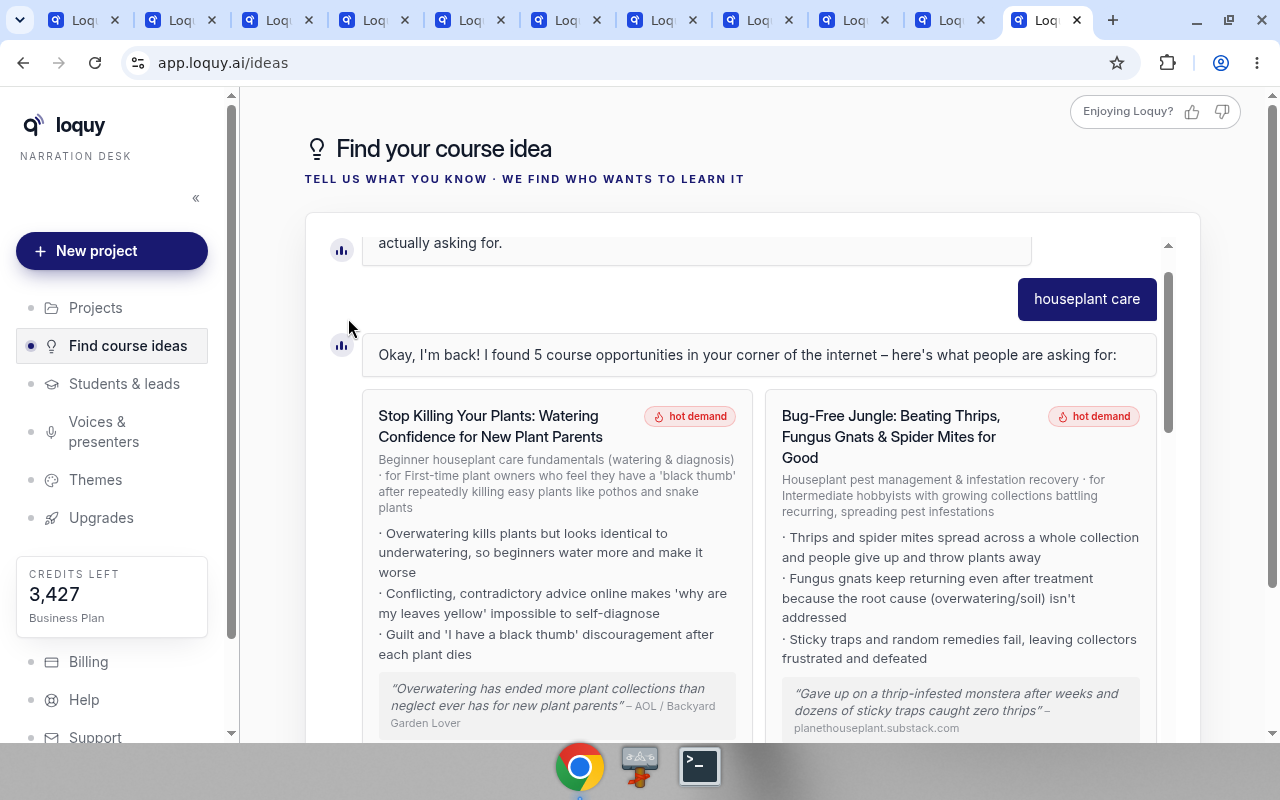 Course idea cards with hot demand badges