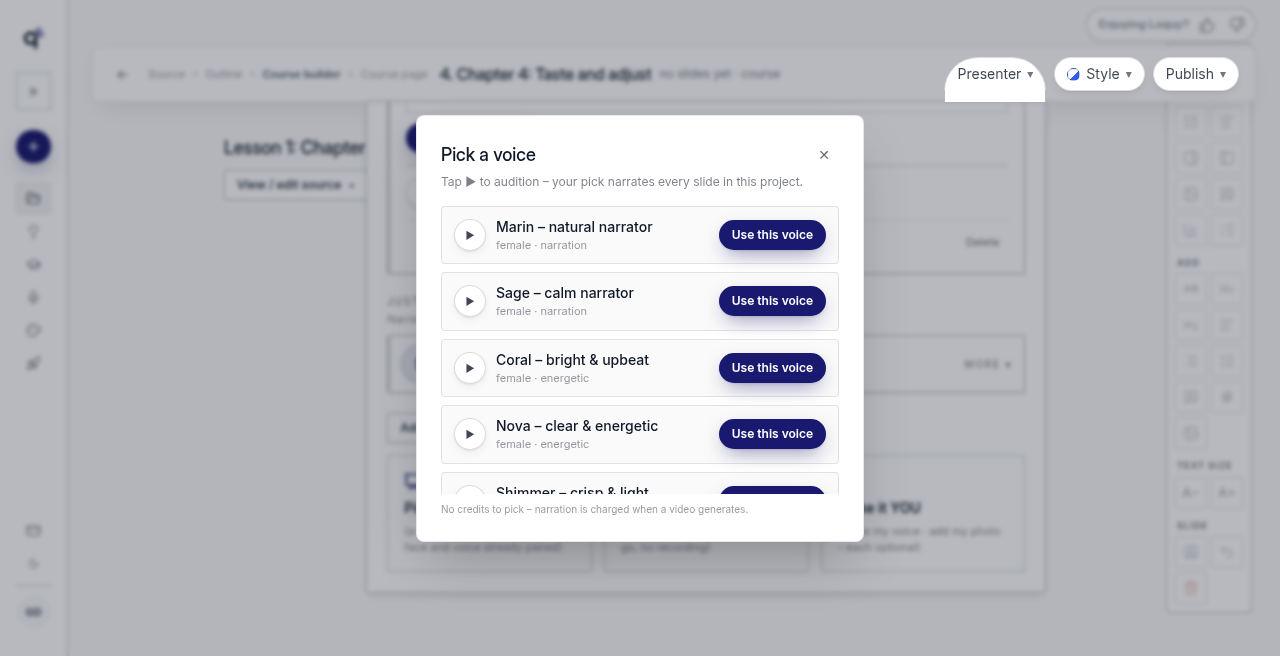 Voice catalog with stock narrators you can audition