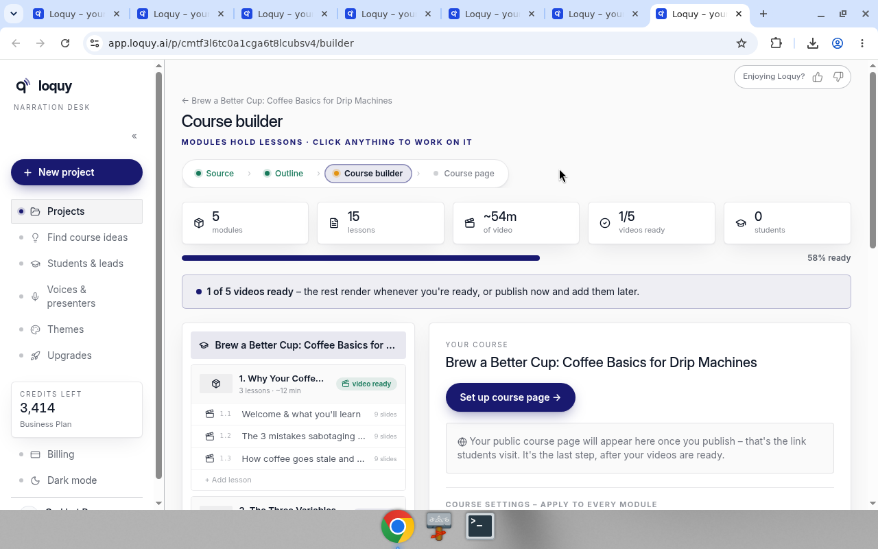 Course builder with Set up course page