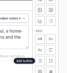 ADD group in the right toolbar, with an Add bullets tooltip