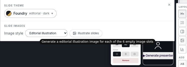 Illustrate slides button with its tooltip about empty slots