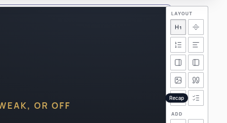 Layout group in the right toolbar, with a tooltip on one icon