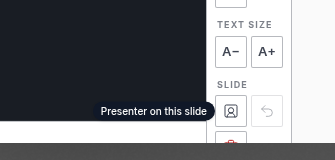 Right toolbar person-in-a-square icon, tooltip Presenter on this slide.